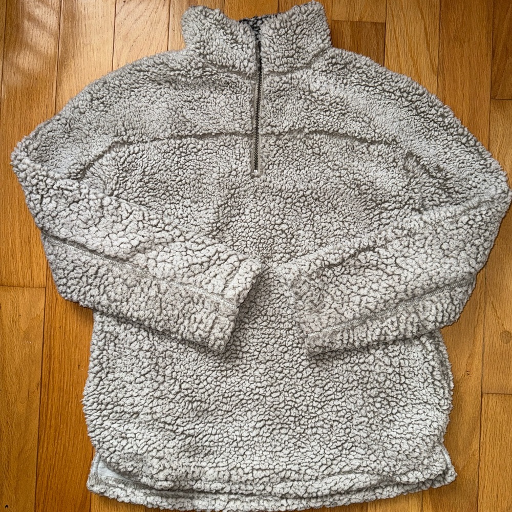 COPY - Woman’s Tan Cozy Sherpa Pullover - Fluffy & Warm Quarter Zip in size S